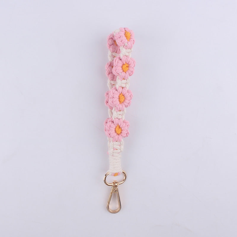 Wholesale New Cartoon Daisy keychain handmade woven INS cotton rope key lanyard